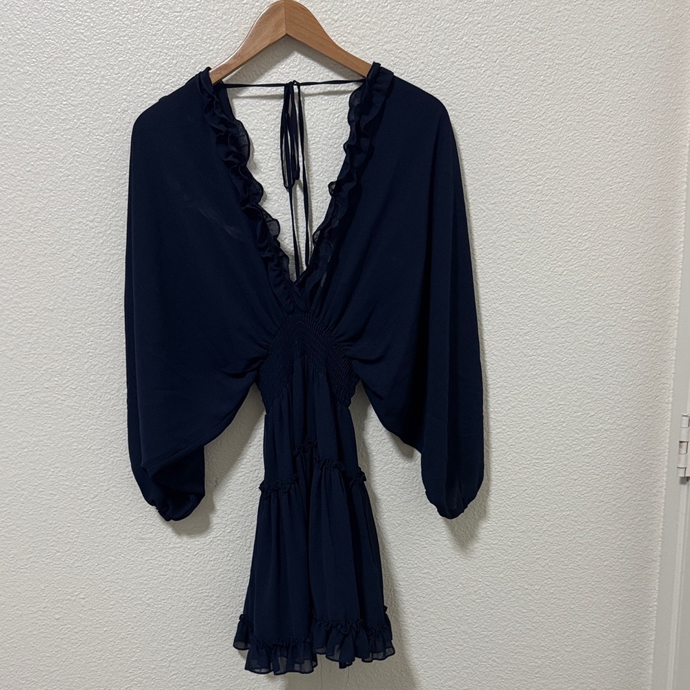 Misa Los Angeles Navy Midi Dress